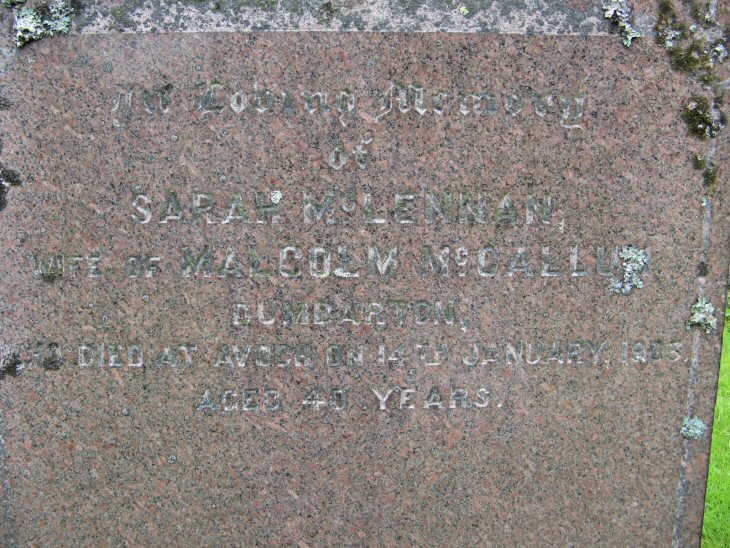 Photo of headstones/Sarah McCallum (nee McLennan) d1903 hdstn Avoch chyd
